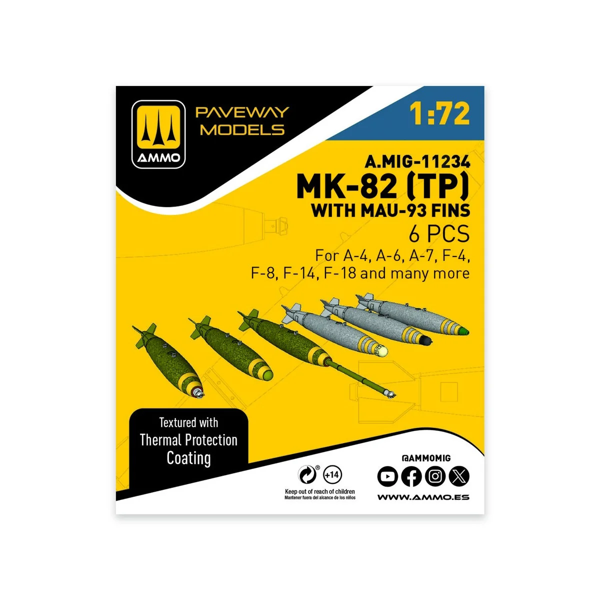 MK-82 with thermal protection and MAU-93 fin (6 pcs), 1/72 - AMMO b... MK-82 with thermal protection and MAU-93 fin (6 pcs), 1/72 - AMMO b...