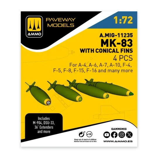 MK-83 with conical fin (4 pcs), 1/72 - AMMO by MIG Jimenez A.MIG-11235 MK-83 with conical fin (4 pcs), 1/72 - AMMO by MIG Jimenez A.MIG-11235