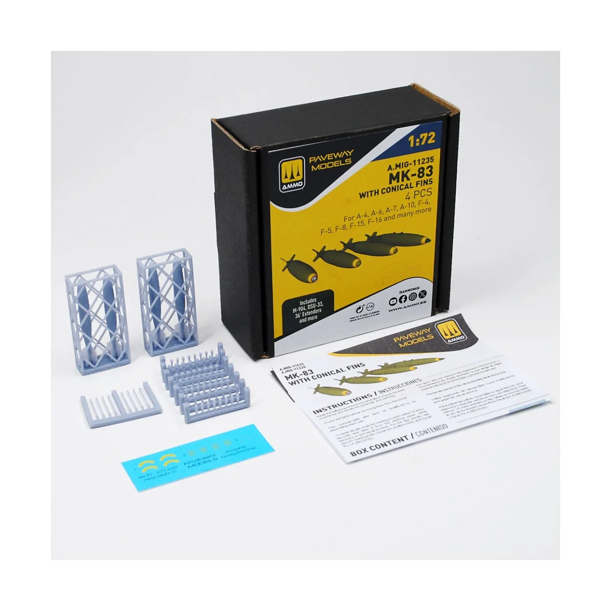 MK-83 with conical fin (4 pcs), 1/72 - AMMO by MIG Jimenez A.MIG-11235 MK-83 with conical fin (4 pcs), 1/72 - AMMO by MIG Jimenez A.MIG-11235