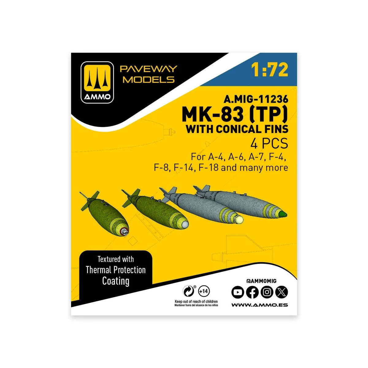 MK-83 with thermal protection and conical fin (4 pcs), 1/72 - AMMO ...