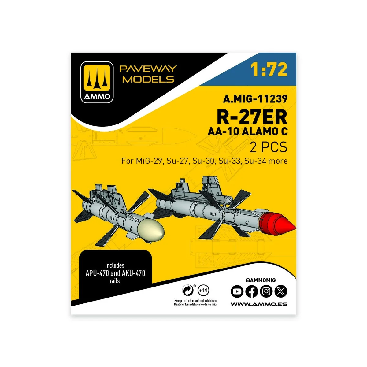 R-27ER - AA-10 Alamo C (2 pcs), 1/72 - AMMO by MIG Jimenez A.MIG-11239