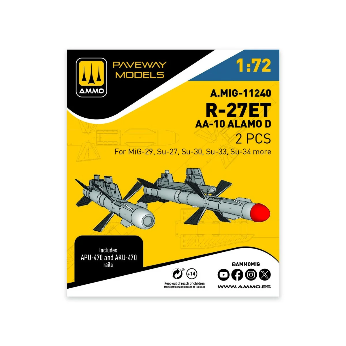 R-27ET - AA-10 Alamo D (2 pcs), 1/72 - AMMO by MIG Jimenez A.MIG-11240 R-27ET - AA-10 Alamo D (2 pcs), 1/72 - AMMO by MIG Jimenez A.MIG-11240