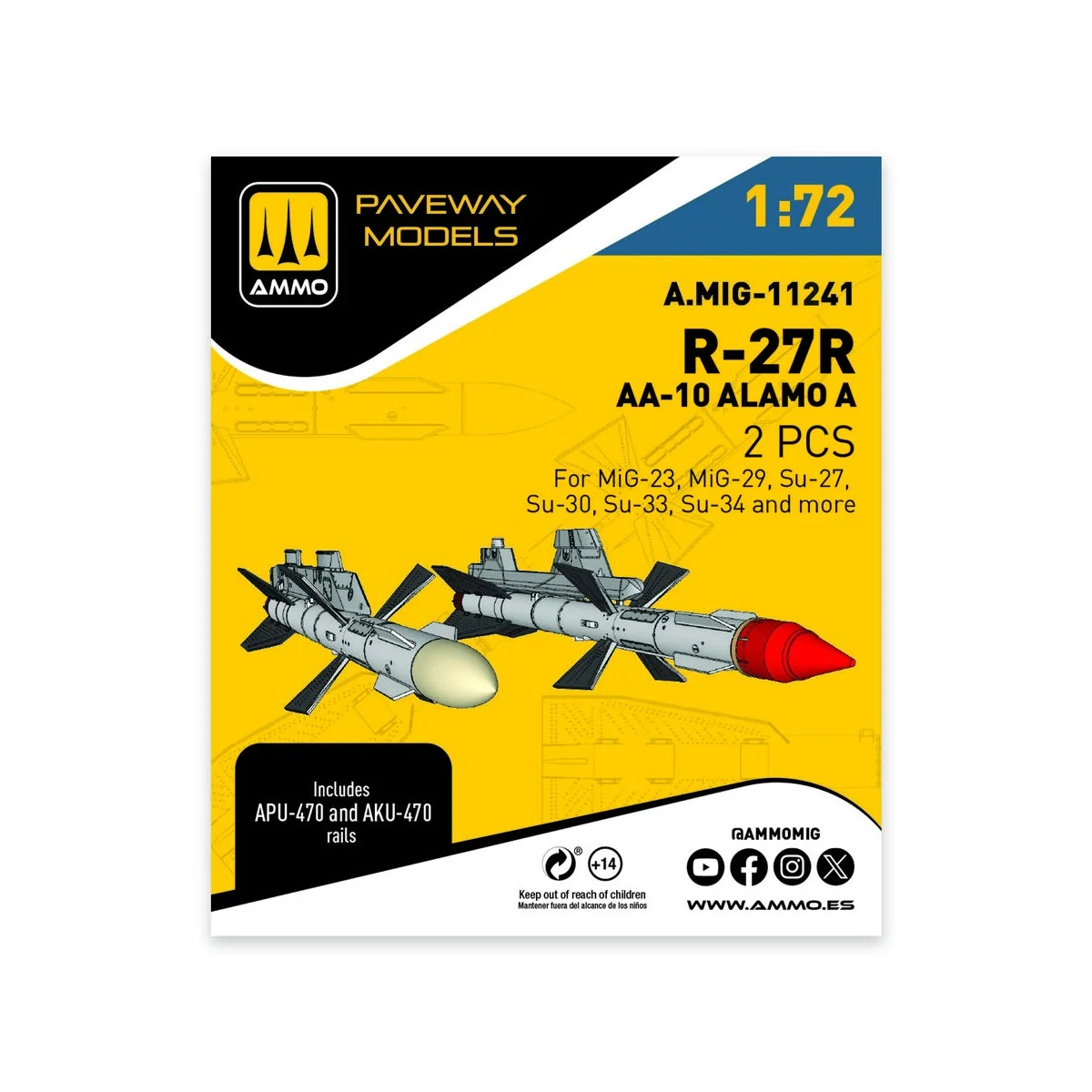 R-27R - AA-10 Alamo A (2 pcs), 1/72 - AMMO by MIG Jimenez A.MIG-11241 R-27R - AA-10 Alamo A (2 pcs), 1/72 - AMMO by MIG Jimenez A.MIG-11241