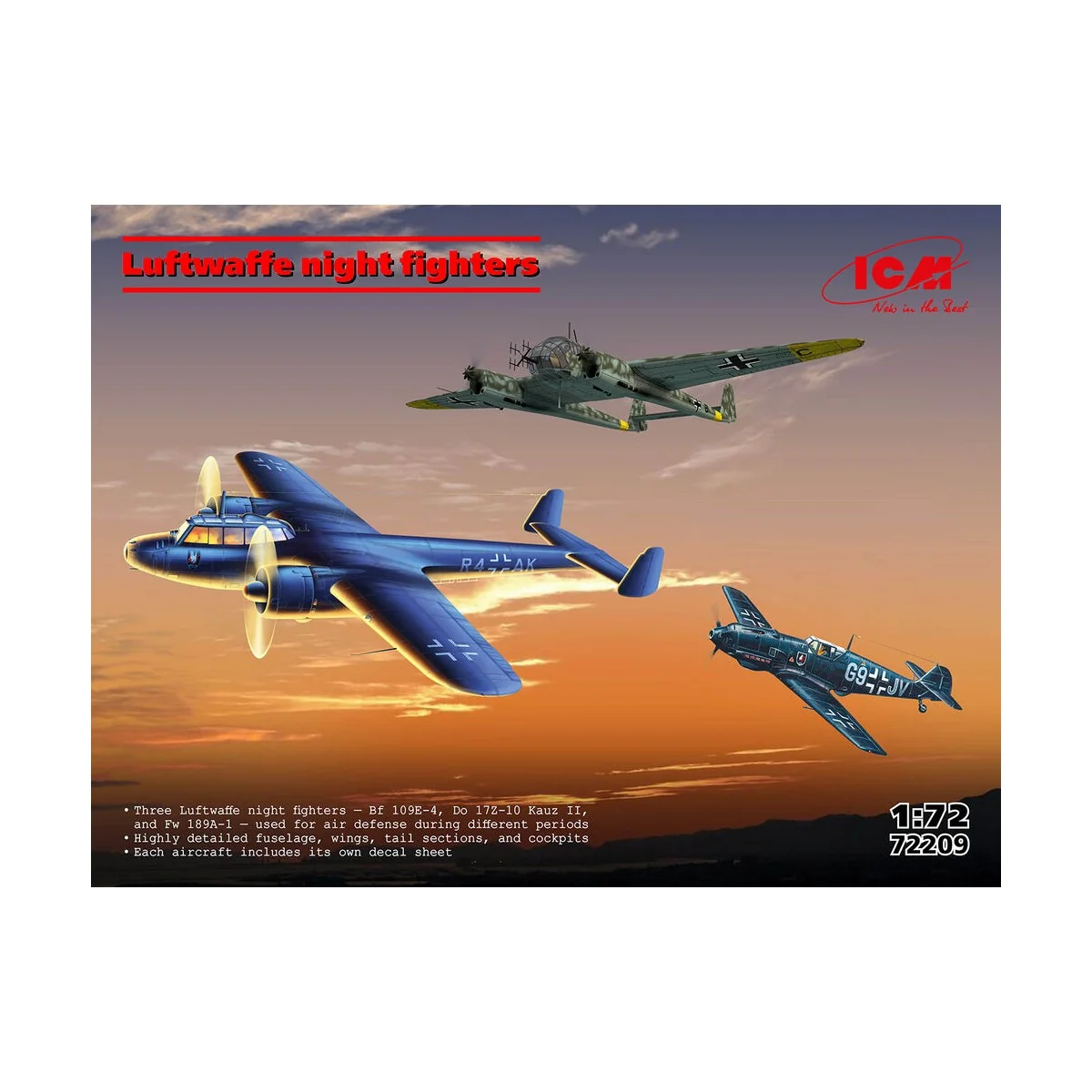 Luftwaffe night fighters (Messerschmitt Bf 109E-4, FW 189A-1, Do 17...