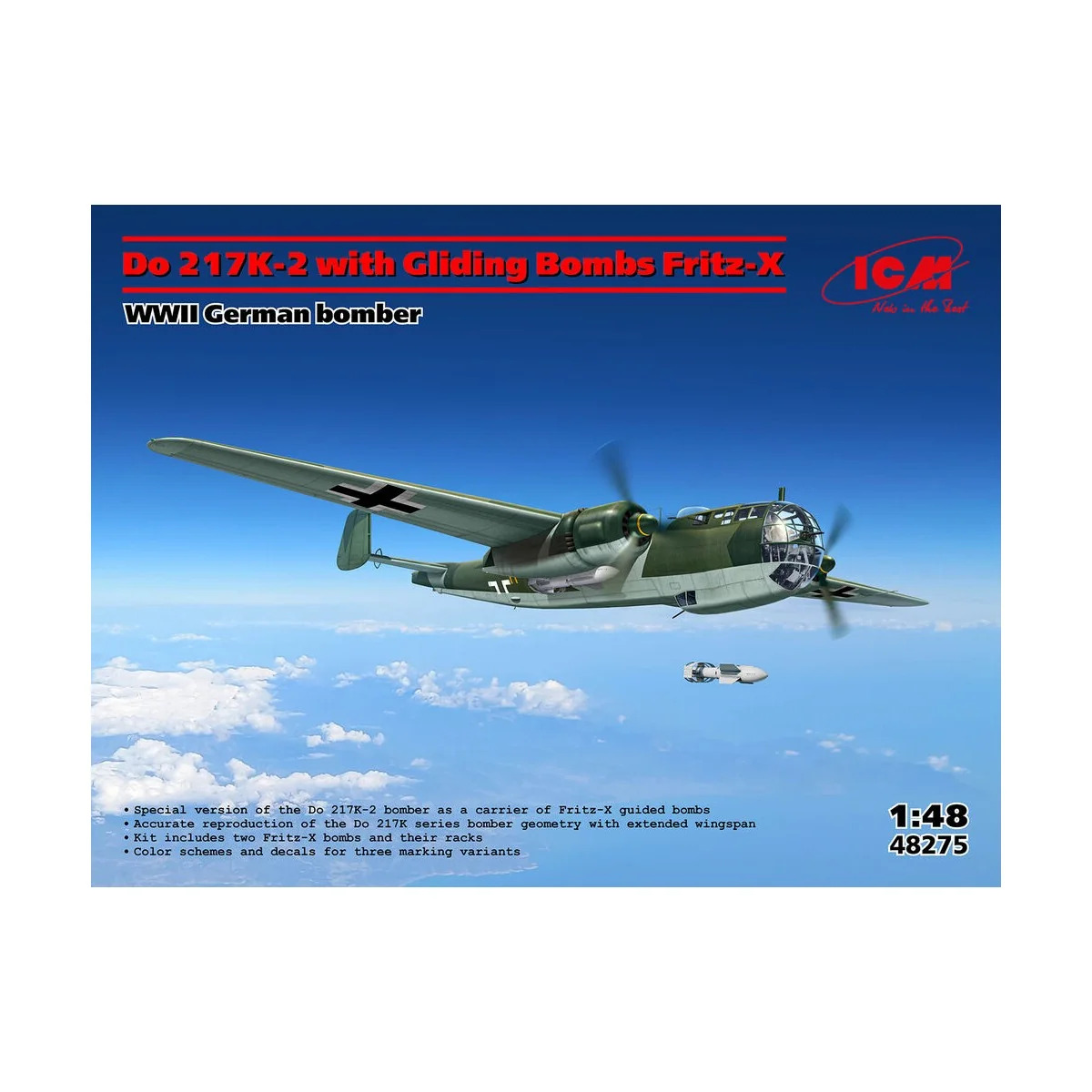 Do 217K-2 with Fritz-X, WWII German bomber, 1/48 - ICM 48275