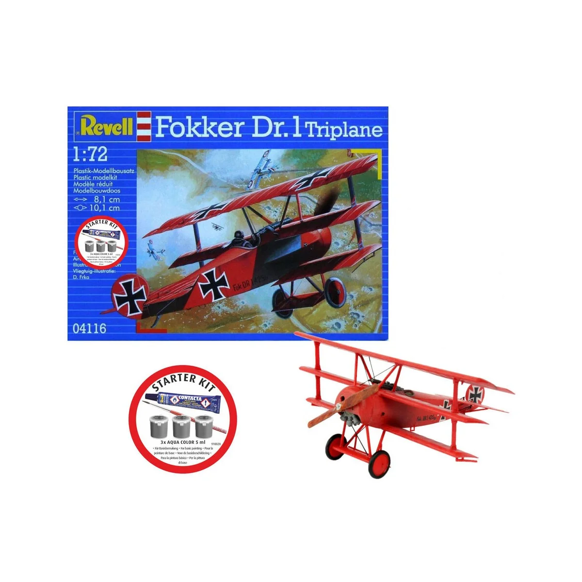Starter Kit Fokker DR.1 Triplane, 1/72 - Revell 74116