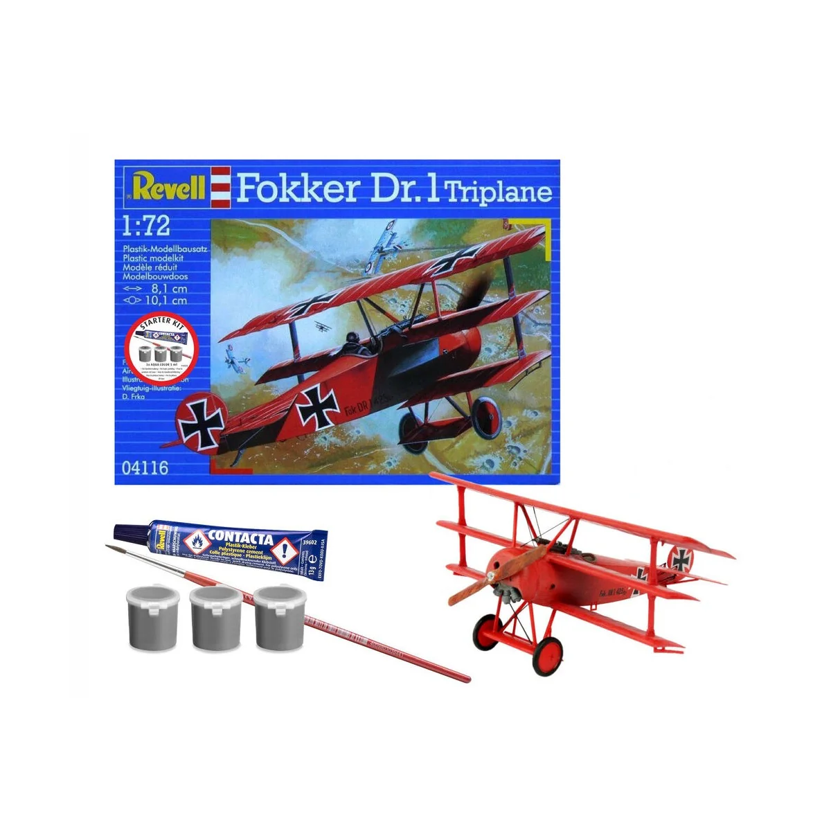 Starter Kit Fokker DR.1 Triplane, 1/72 - Revell 74116