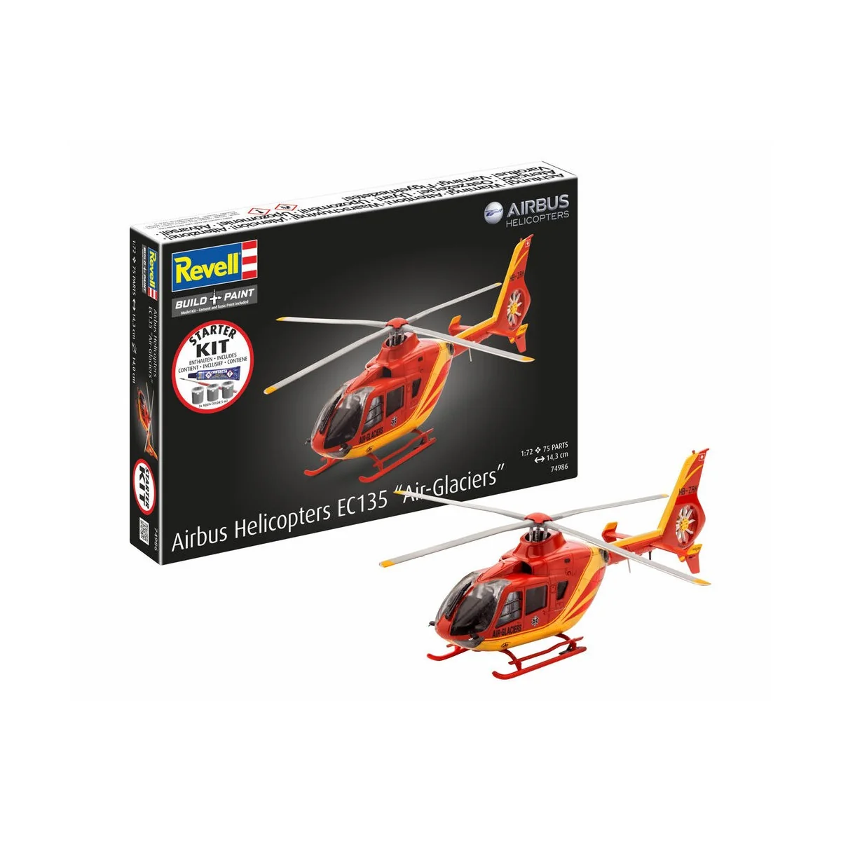 Starter Kit Airbus Helicopters EC135 Air Glaciers, 1/72 - Revell 74986 Starter Kit Airbus Helicopters EC135 Air Glaciers, 1/72 - Revell 74986