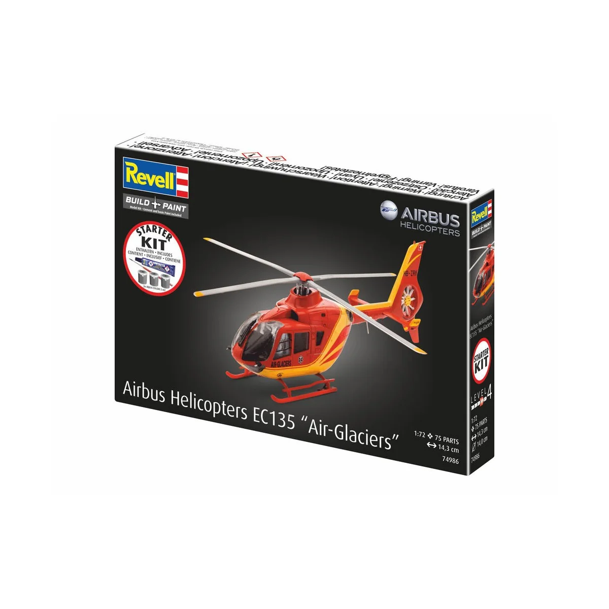 Starter Kit Airbus Helicopters EC135 Air Glaciers, 1/72 - Revell 74986 Starter Kit Airbus Helicopters EC135 Air Glaciers, 1/72 - Revell 74986