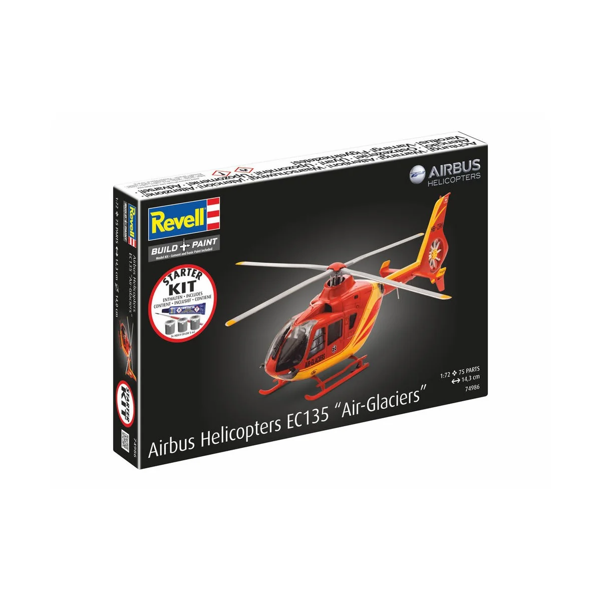 Starter Kit Airbus Helicopters EC135 Air Glaciers, 1/72 - Revell 74986 Starter Kit Airbus Helicopters EC135 Air Glaciers, 1/72 - Revell 74986
