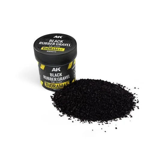 BLACK RUBBER GRAVEL 0, 8-2MM - AK Interactive AK8311 BLACK RUBBER GRAVEL 0, 8-2MM - AK Interactive AK8311