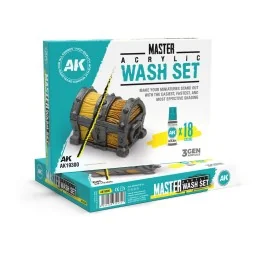 MASTER ACRYLIC WASH SET FULL RANGE 18 COLORS - AK Interactive AK19300