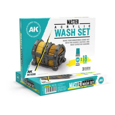 MASTER ACRYLIC WASH SET FULL RANGE 18 COLORS - AK Interactive AK19300