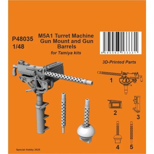 M5A1 Turret Machine Gun Mount and Gun Barrels, 1/48 - CMK 129-P48035