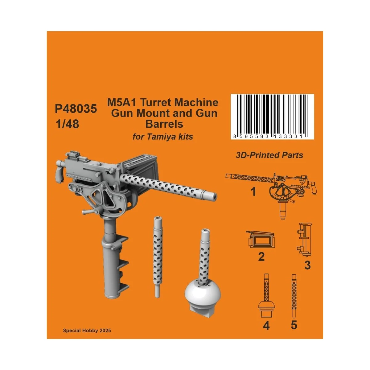 M5A1 Turret Machine Gun Mount and Gun Barrels, 1/48 - CMK 129-P48035