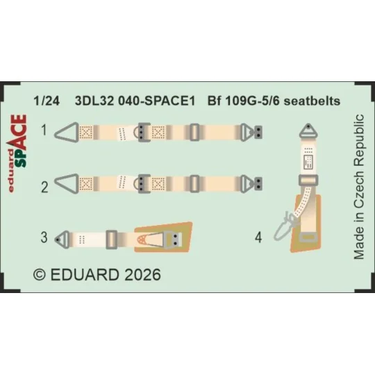 Bf 109G-5/6 seatbelts SPACE for Airfix, 1/24 - Eduard Accessories 3... Bf 109G-5/6 seatbelts SPACE for Airfix, 1/24 - Eduard Accessories 3...