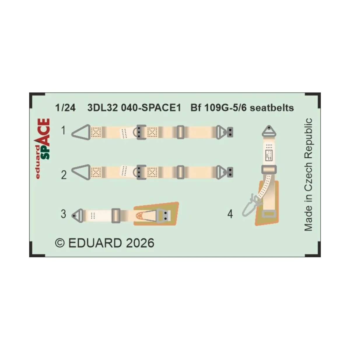 Bf 109G-5/6 seatbelts SPACE for Airfix, 1/24 - Eduard Accessories 3... Bf 109G-5/6 seatbelts SPACE for Airfix, 1/24 - Eduard Accessories 3...