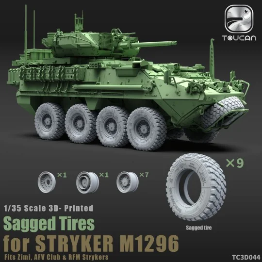 3D-Printed Sagged Tires for STRYKER M1296, 1/35 - Toucan Model TC3D044 3D-Printed Sagged Tires for STRYKER M1296, 1/35 - Toucan Model TC3D044