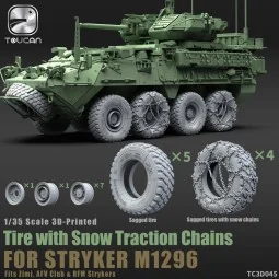 3D-Printed Tire with Snow Traction Chains for STRYKER M1296, 1/35 -...