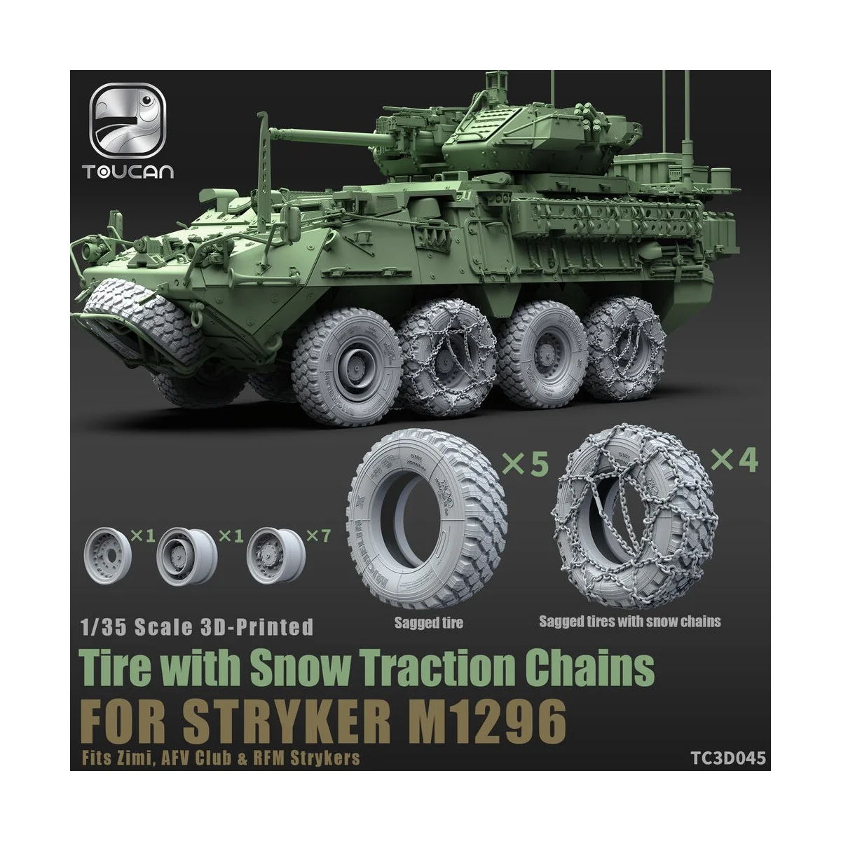 3D-Printed Tire with Snow Traction Chains for STRYKER M1296, 1/35 -... 3D-Printed Tire with Snow Traction Chains for STRYKER M1296, 1/35 -...