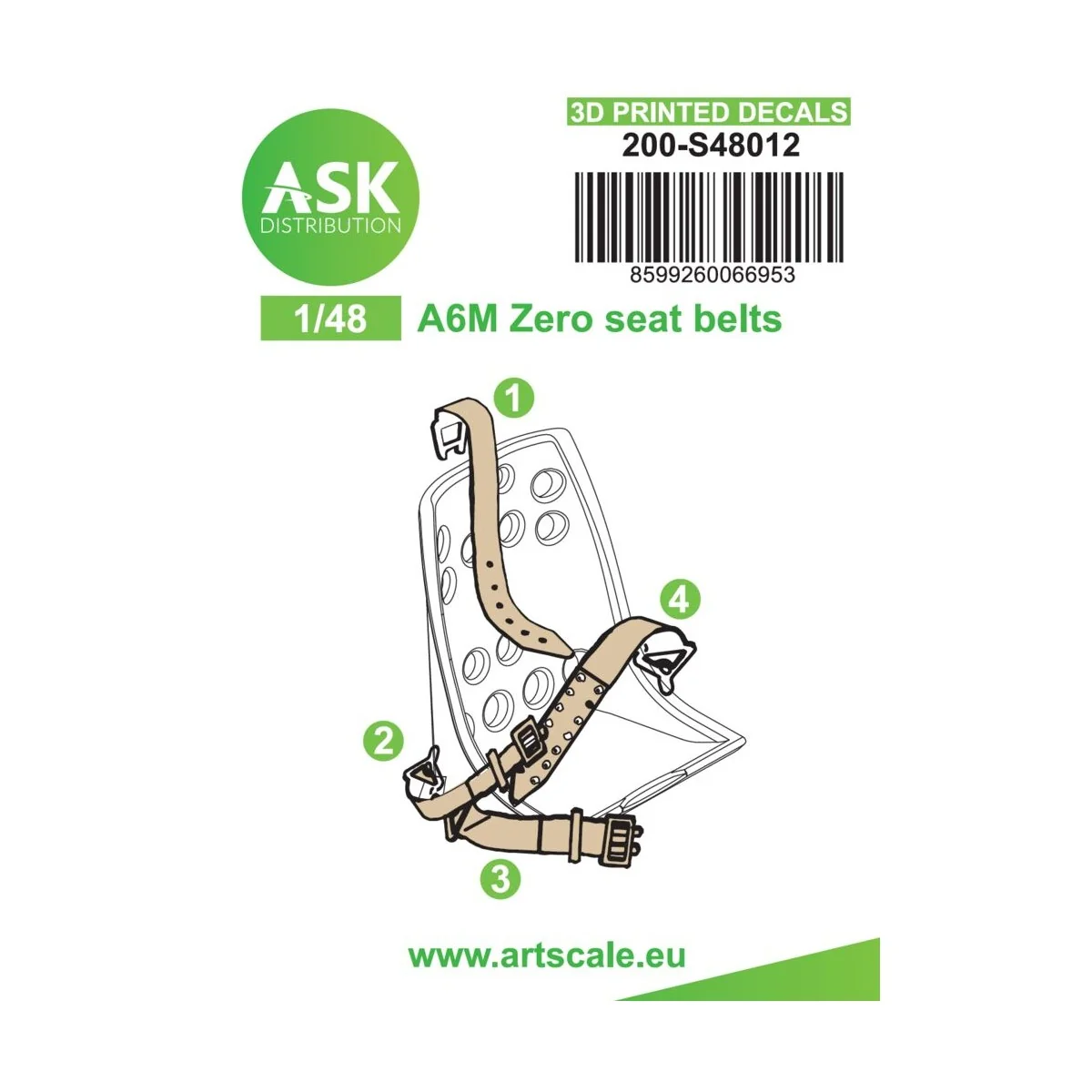 A6M Zero seat belts - 3D printed decals by ASK, 1/48 - Art Scale Ki...