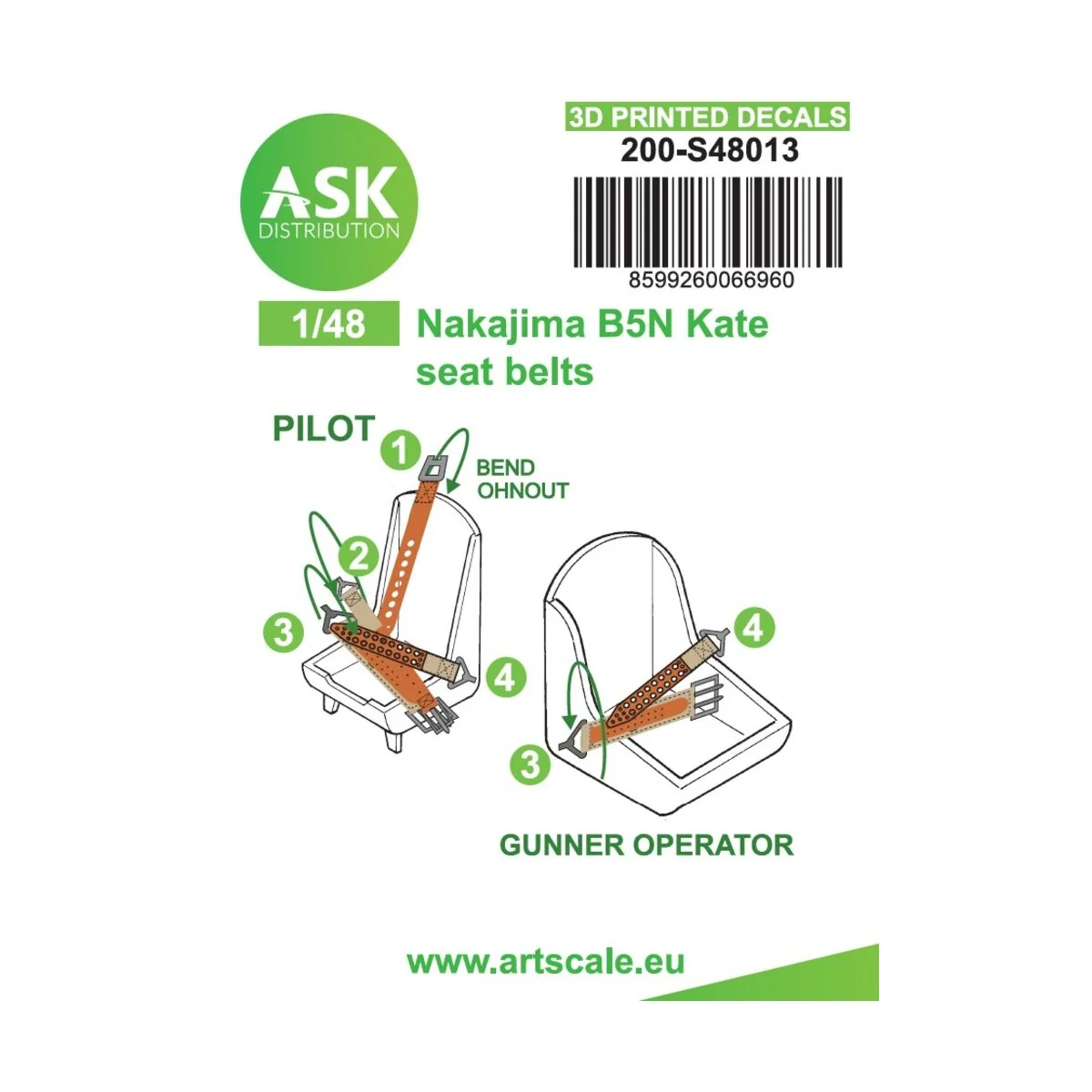 B5N Kate seat belts - 3D printed decals by ASK, 1/48 - Art Scale Ki...