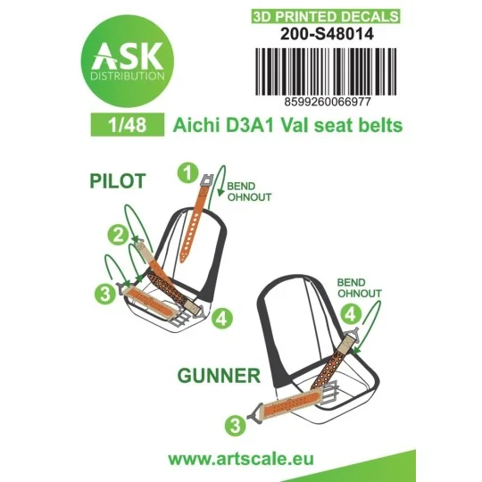 Aichi D3A1 Val seat belts - 3D printed decals by ASK, 1/48 - Art Sc...