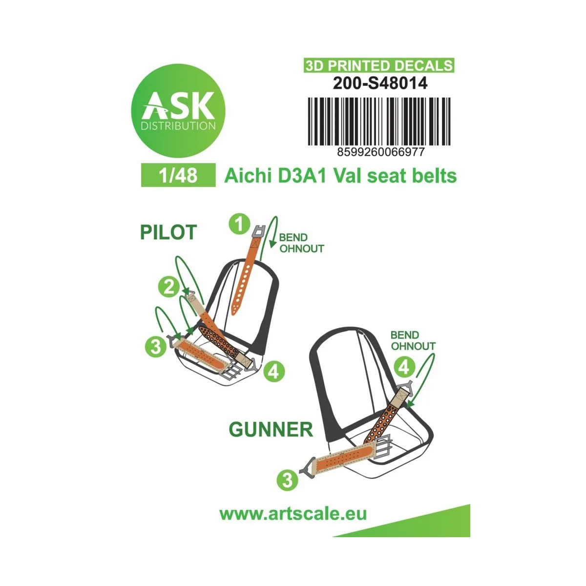 Aichi D3A1 Val seat belts - 3D printed decals by ASK, 1/48 - Art Sc...