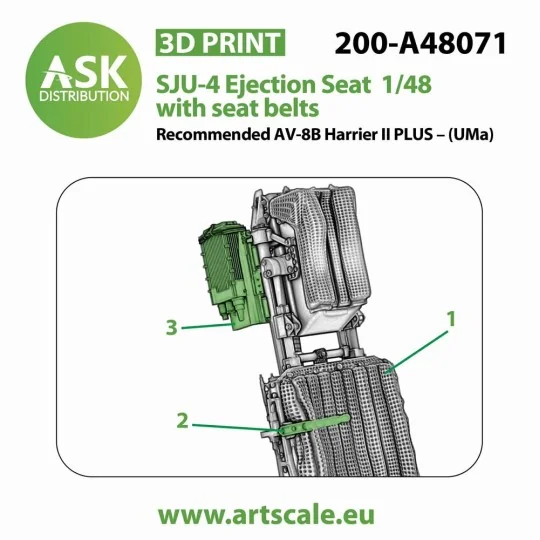 SJU-4 Ejection Seat with seat belts - 1 pc for Uma, 1/48 - Art Scal... SJU-4 Ejection Seat with seat belts - 1 pc for Uma, 1/48 - Art Scal...