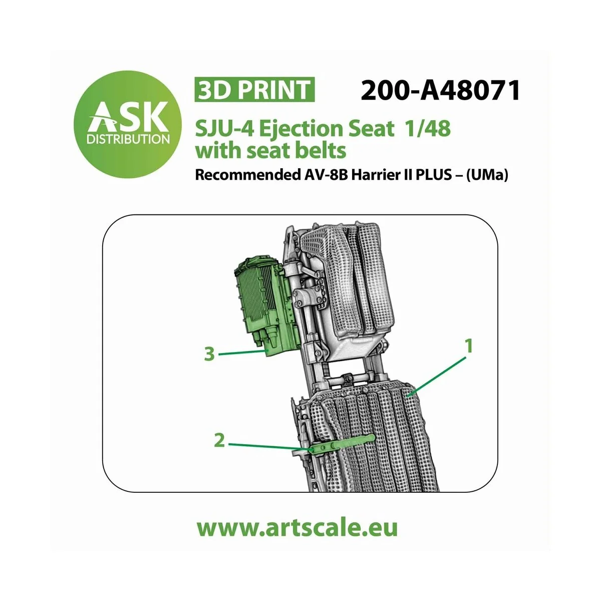 SJU-4 Ejection Seat with seat belts - 1 pc for Uma, 1/48 - Art Scal... SJU-4 Ejection Seat with seat belts - 1 pc for Uma, 1/48 - Art Scal...