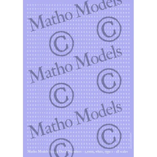 Decal Numbers - 1.5mm, white, type 1 - Matho Models 80049