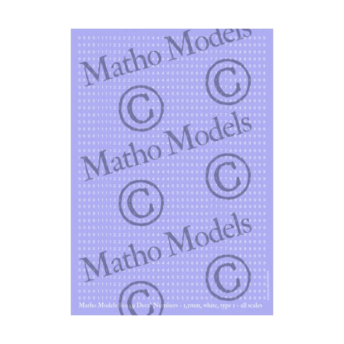 Decal Numbers - 1.5mm, white, type 1 - Matho Models 80049