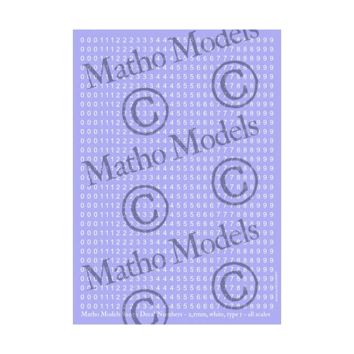 Decal Numbers - 2.5mm, white, type 1 - Matho Models 80050
