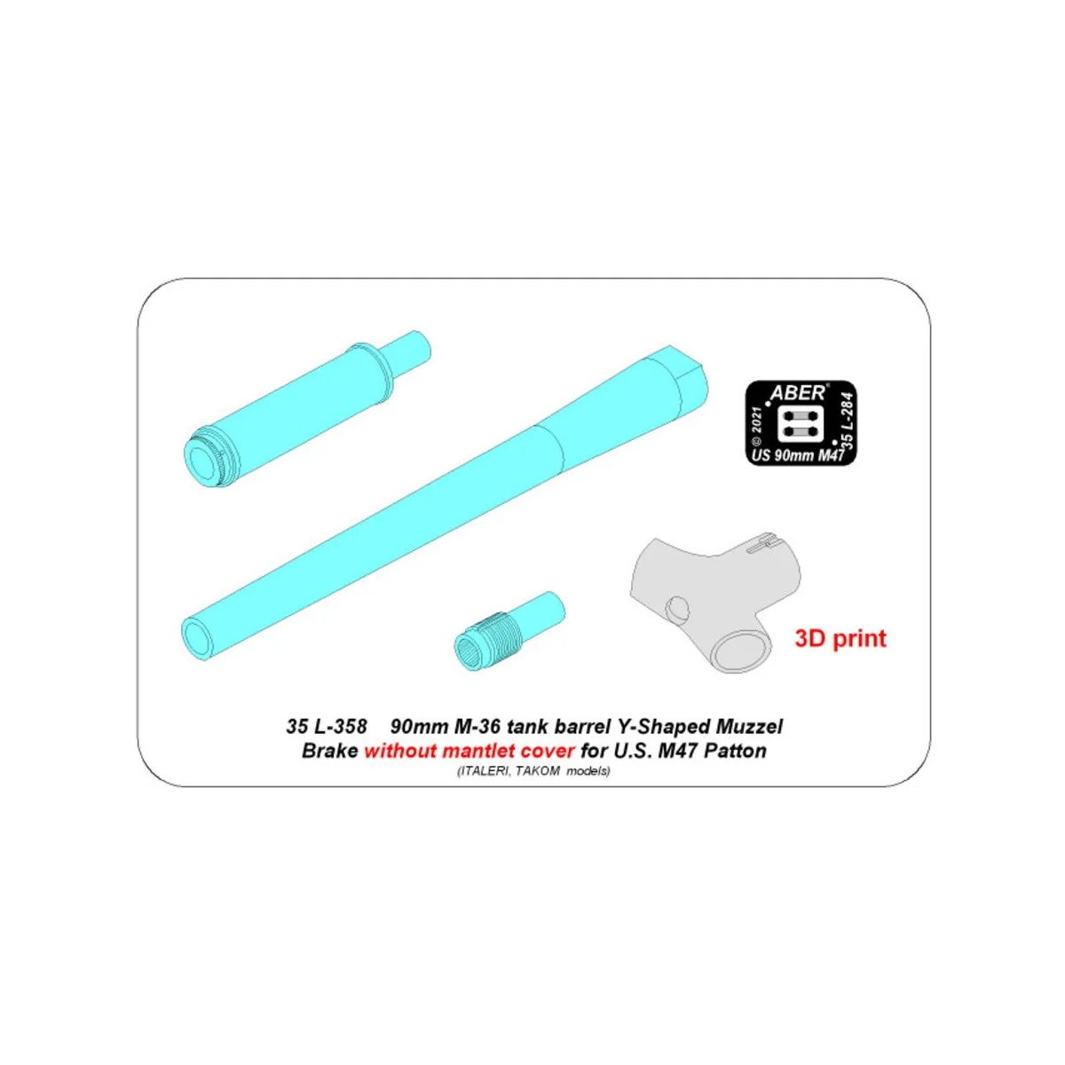 90 mm barrel Y-Shaped Muzzel Brake without mantlet for M47, 1/35 - ...