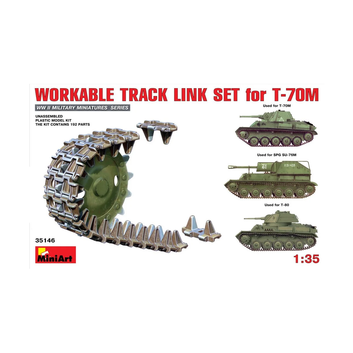 Workable Track Link Set for T-70M Light Tank, 1/35 - MiniArt 35146 Workable Track Link Set for T-70M Light Tank, 1/35 - MiniArt 35146