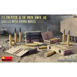 7.5 cm Pzgr. & Gr. Patr. Kw.K. 40 Shells with Ammo Boxes, 1/35 - Mi...