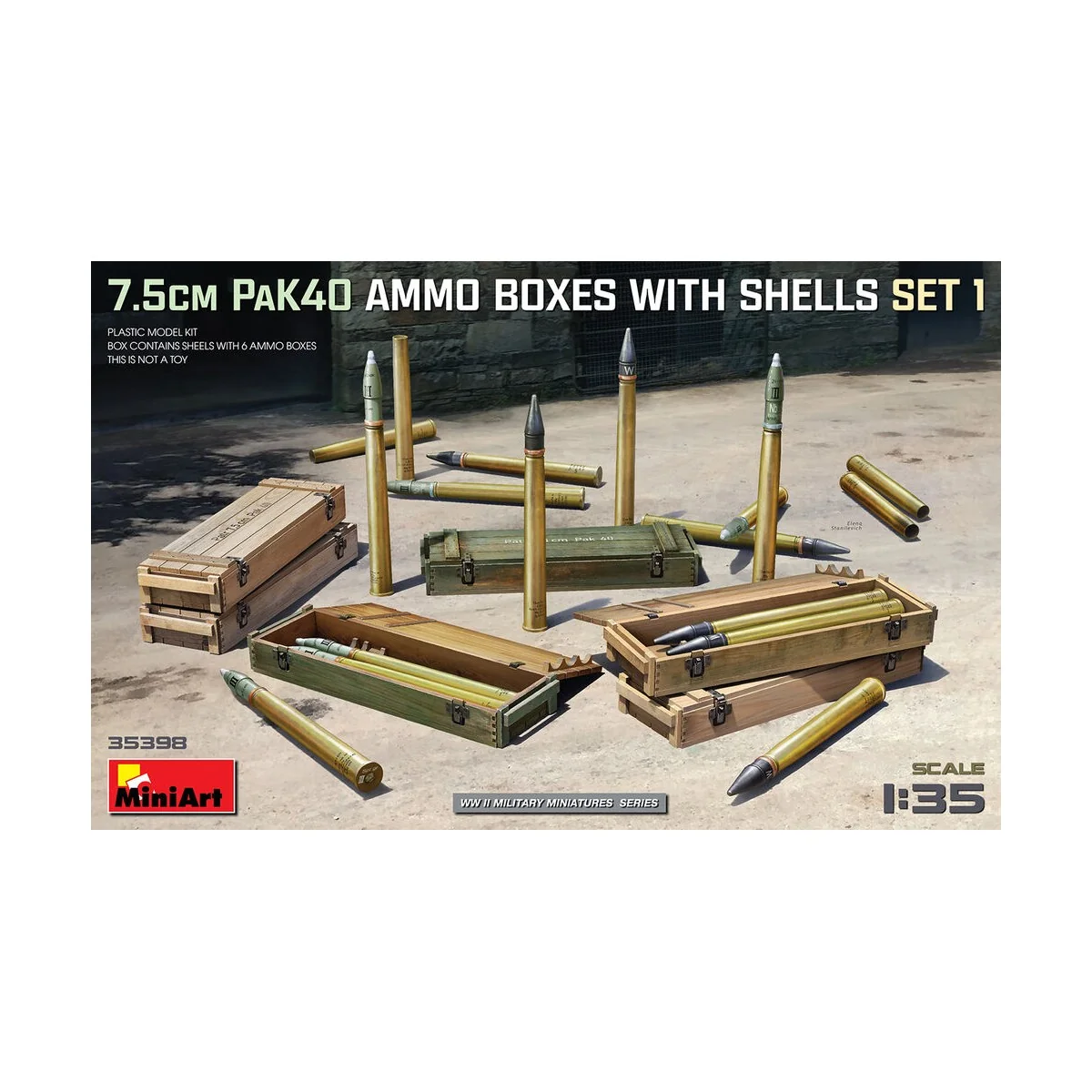 7.5cm PaK40 Ammo Boxes w/Shells Set 1, 1/35 - MiniArt 35398 7.5cm PaK40 Ammo Boxes w/Shells Set 1, 1/35 - MiniArt 35398
