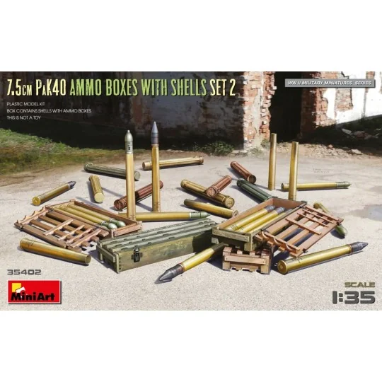 7.5cm PaK40 Ammo Boxes w/Shells Set 2, 1/35 - MiniArt 35402 7.5cm PaK40 Ammo Boxes w/Shells Set 2, 1/35 - MiniArt 35402