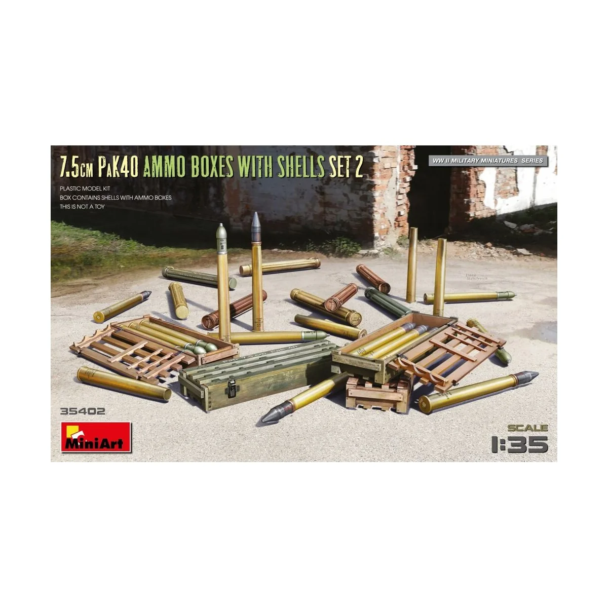 7.5cm PaK40 Ammo Boxes w/Shells Set 2, 1/35 - MiniArt 35402 7.5cm PaK40 Ammo Boxes w/Shells Set 2, 1/35 - MiniArt 35402