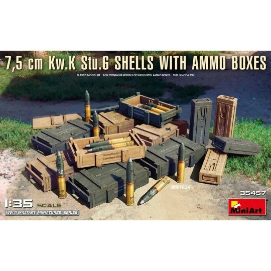 7, 5 cm Kw.K Stu.G Shells with Ammo Boxes, 1/35 - MiniArt 35457 7, 5 cm Kw.K Stu.G Shells with Ammo Boxes, 1/35 - MiniArt 35457
