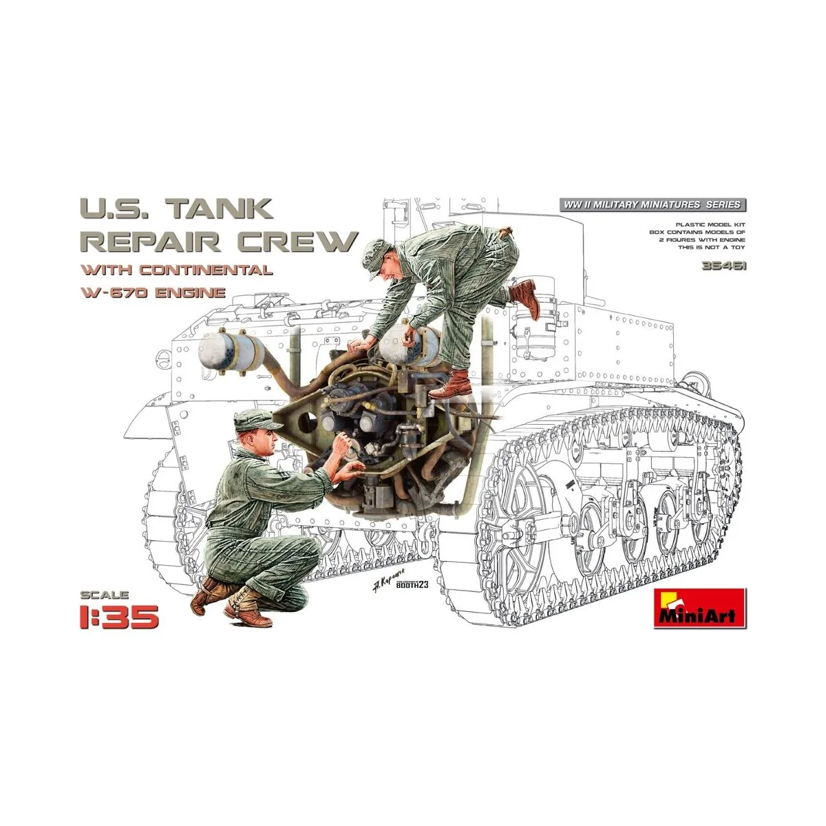 U.S. Tank Repair Crew w/Continental W-670 Engine, 1/35 - MiniArt 35461