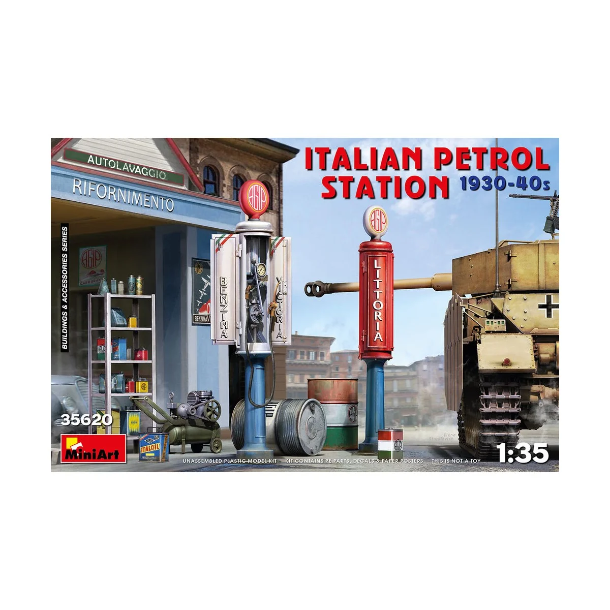 Italian Petrol Station 1930-40s, 1/35 - MiniArt 35620 Italian Petrol Station 1930-40s, 1/35 - MiniArt 35620