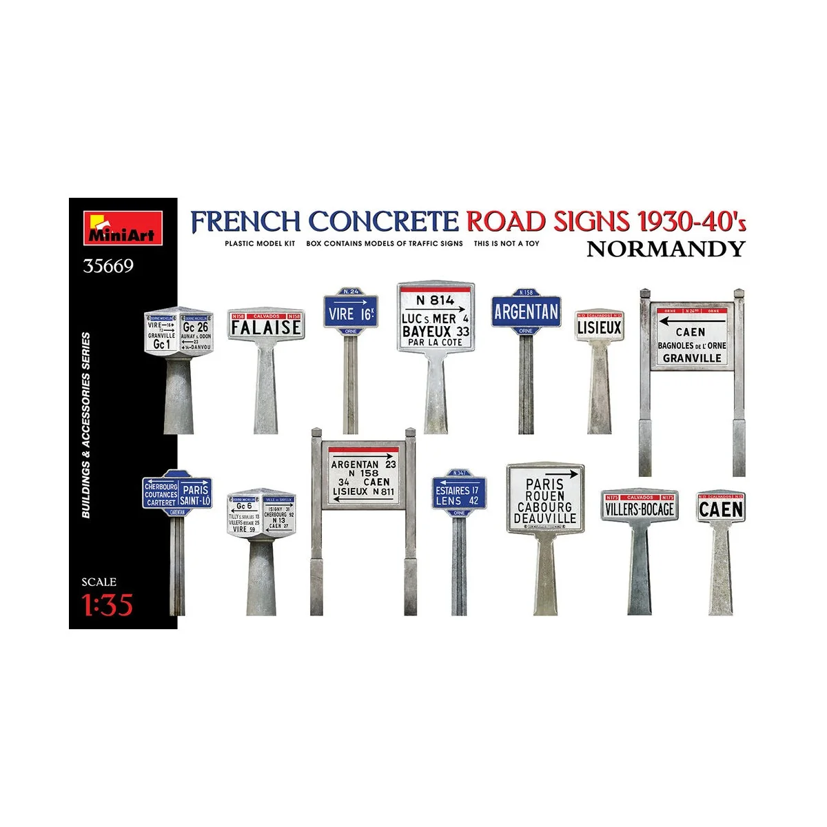 French Concrete Road Signs 1930-40's. Normandy, 1/35 - MiniArt 35669