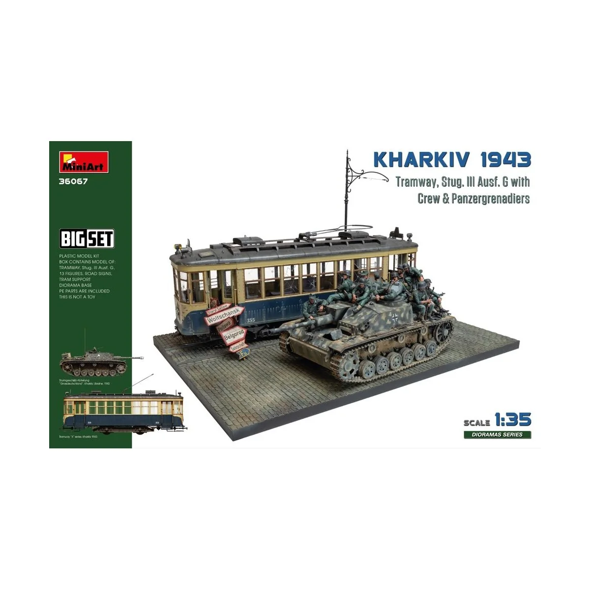 Kharkiv 1943: Tram & Stug. III Ausf. G w/Crew. Big Set, 1/35 - Mini...
