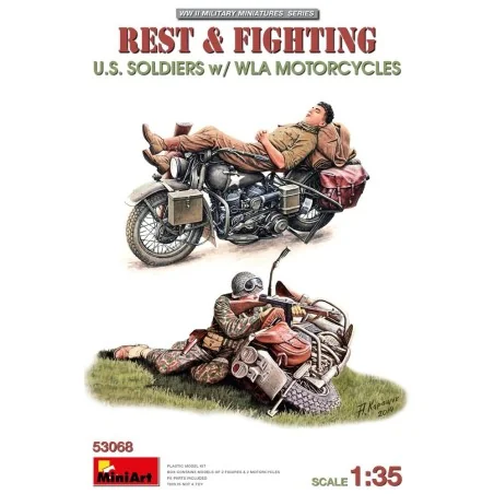 Rest & Fighting. U.S. Soldiers w/ WLA Motorcycles, 1/35 - MiniArt 5...