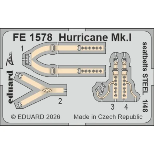 Hurricane Mk.I seatbelts STEEL for Arma Hobby, 1/48 - Eduard Access...