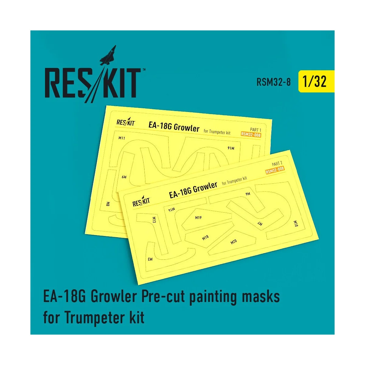 EA-18G Growler Pre-cut painting masks for Trumpeter kit, 1/32 - Res... EA-18G Growler Pre-cut painting masks for Trumpeter kit, 1/32 - Res...