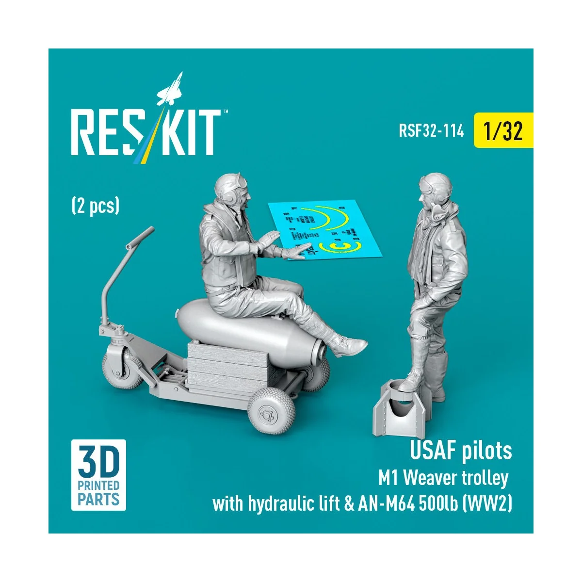 USAF pilots (2 pcs) & M1 Weaver trolley with hydraulic lift & AN-M6... USAF pilots (2 pcs) & M1 Weaver trolley with hydraulic lift & AN-M6...