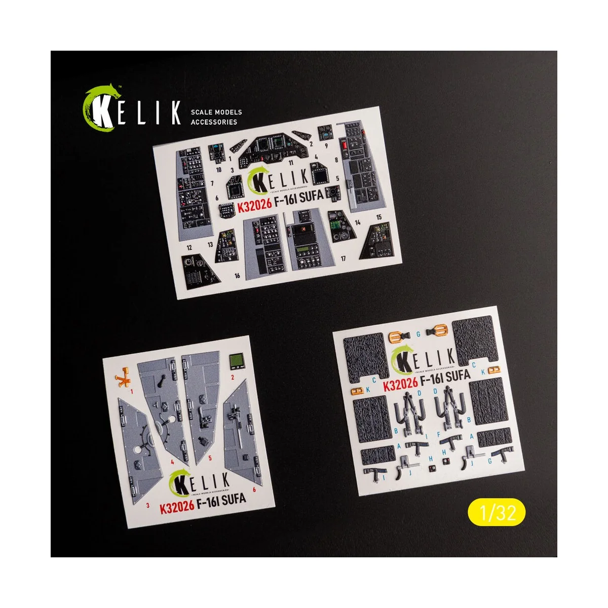 F-16I Sufa - interior 3D decals for Academy kit, 1/32 - Kelik K32026