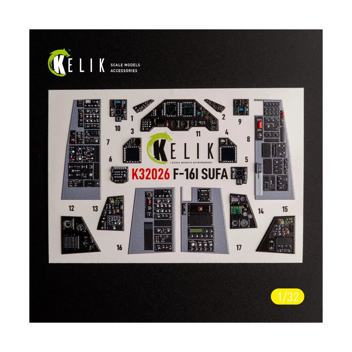 F-16I Sufa - interior 3D decals for Academy kit, 1/32 - Kelik K32026